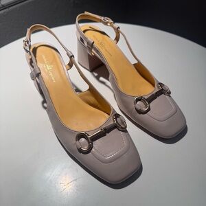 Michele Lopriori Zahra Beige Leather Horsebit Slingback block heel